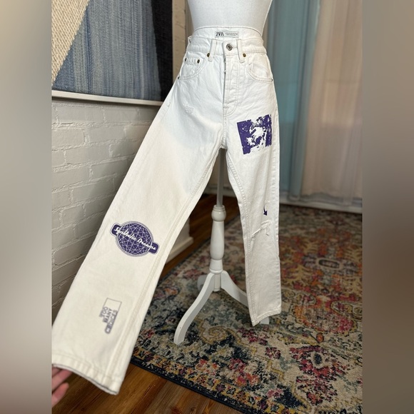 NWT Zara White Denim Synthetic Dreams Distressed Jeans - Picture 3 of 12